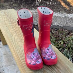Joules Women Reddish Pink “Molly Welly” Floral Rain Boots Wellies (size 5)